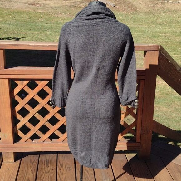 Pink Rose Dark Gray Cable Knit Cowl Neck Sweater Dress Size Small - Picture 4 of 11